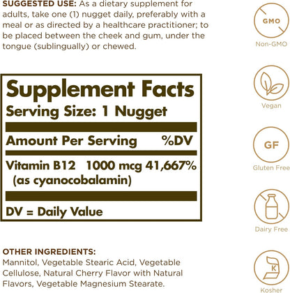 Solgar Vitamin B12 1000mcg, 100 Nuggets