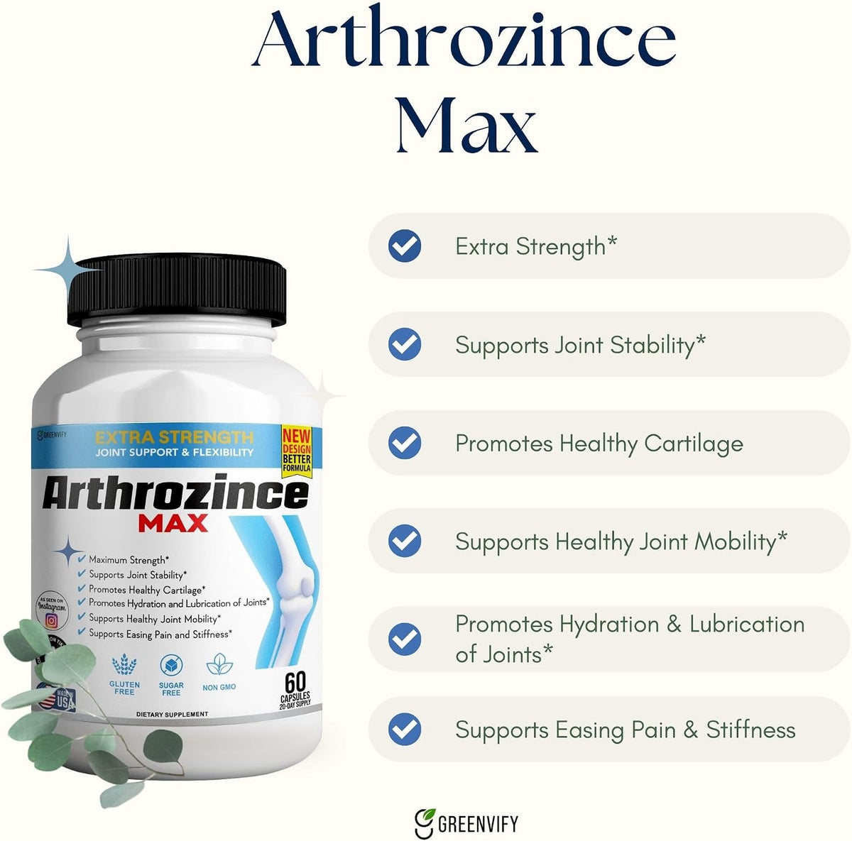 GREENVIFY Arthrozince Max Extra Strength Joint Support – Glucosamine Sulphate, Chondroitin, MSM, Boswellia, Turmeric – 60 Capsules - görsel 7