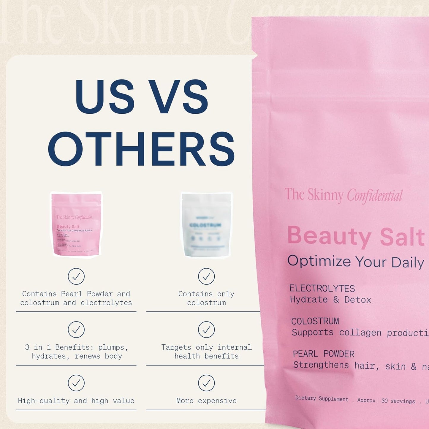 The Skinny Confidential Beauty Salt Hydration Powder with Grass-Fed Colostrum, Electrolytes & Pearl Powder - görsel 5