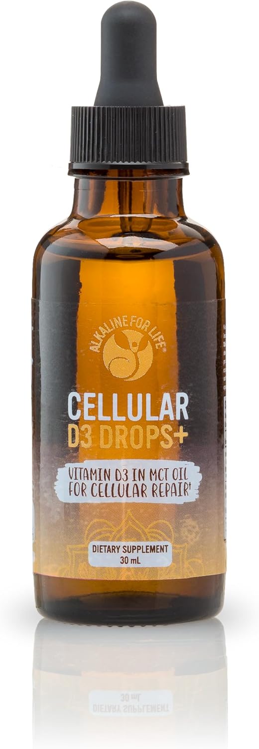 Alkaline for Life Cellular D3 Drops+, Liquid Vitamin D3 in MCT Oil, 250 IU per Drop, 500 to 5000 IU Flexible Dosage, Sublingual or Mix Into Drinks, Gluten-free, 30 ml - görsel 1