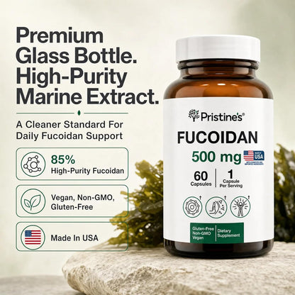 PRISTINE'S Fucoidan 500 mg Food Supplement Capsules – 60-Day Supply – Brown Seaweed Extract – Herbal Antioxidant for Respiratory and Skin Health Support