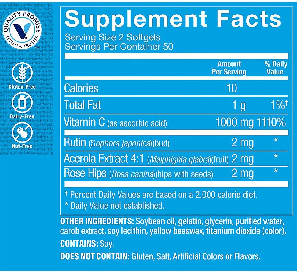 Vitamin C 1,000mg Softgels - Immune Support, Antioxidant and Collagen Formation - görsel 2