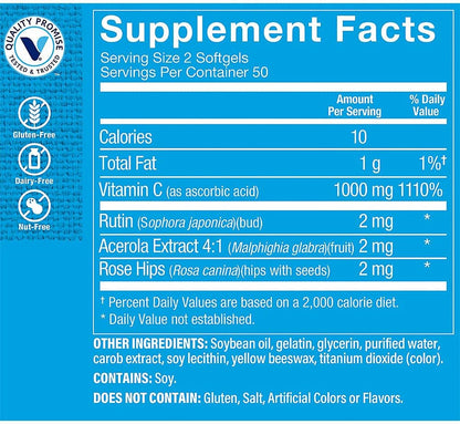 Vitamin C 1,000mg Softgels - Immune Support, Antioxidant and Collagen Formation