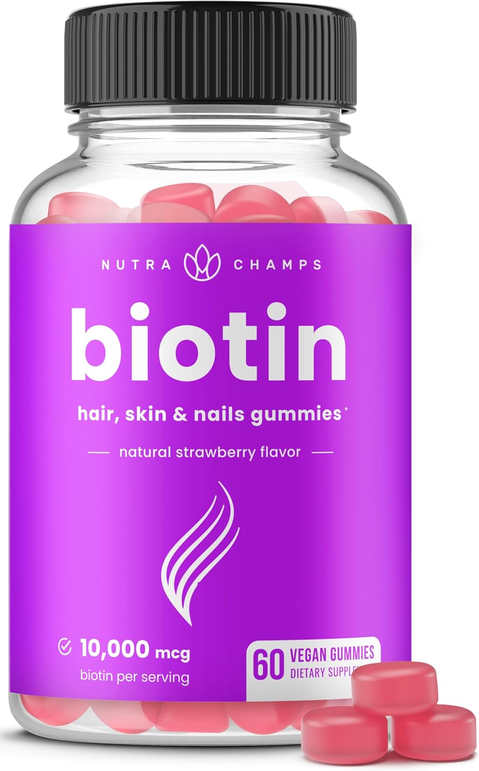 NutraChamps Biotin Gummies 10000mcg - High Potency Hair, Skin & Nails Supplement - görsel 1