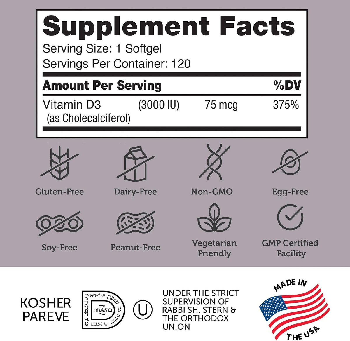 Zahler – Advanced Vitamin D3 3000 IU Softgels (120 Count) – Kosher Vegetarian Friendly Vitamin D for Immune Support, Bone, Teeth & Muscle Health - görsel 2