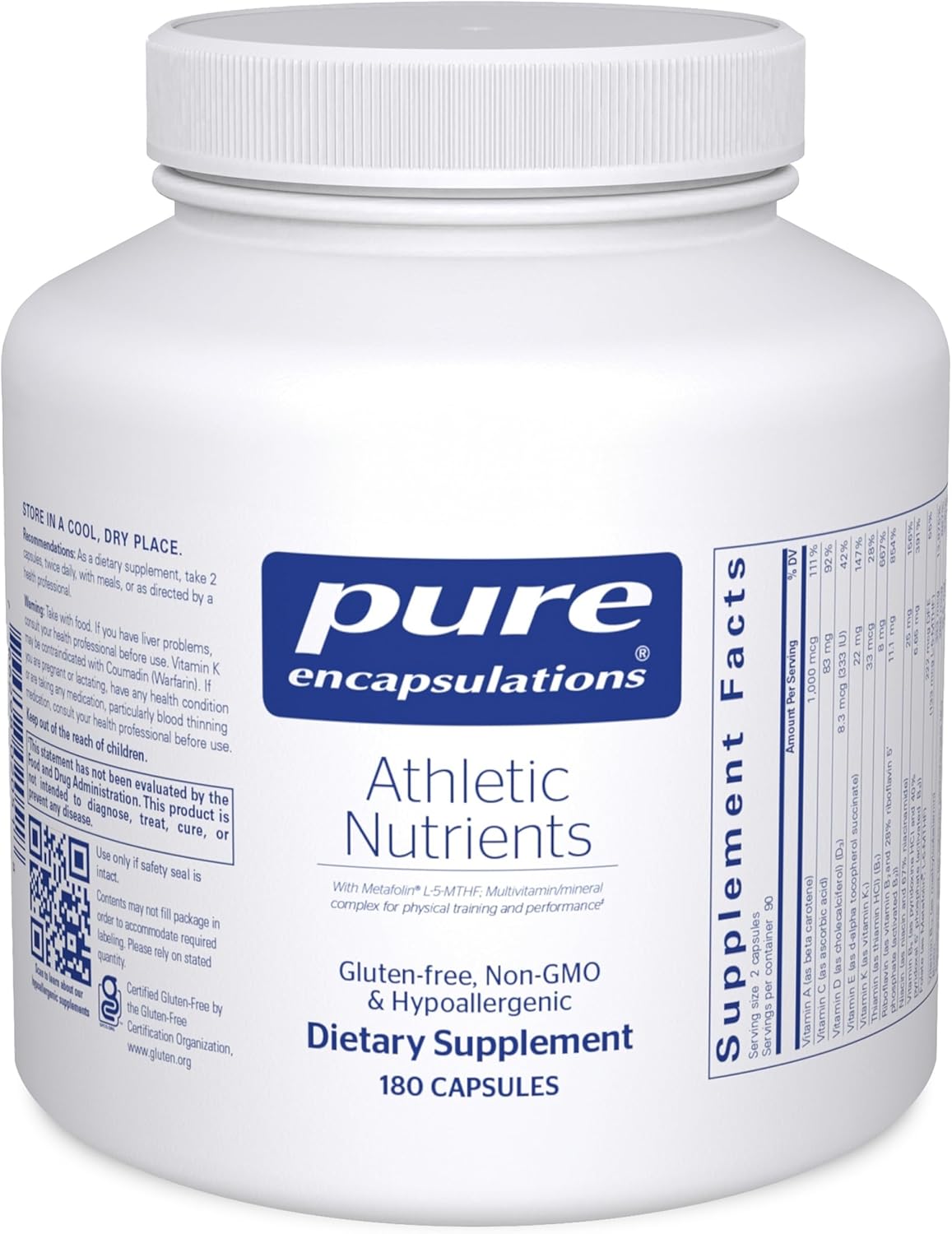 Pure Encapsulations Athletic Nutrients - Multivitamin/Mineral Complex for Exercise Performance, 180 Capsules - görsel 1