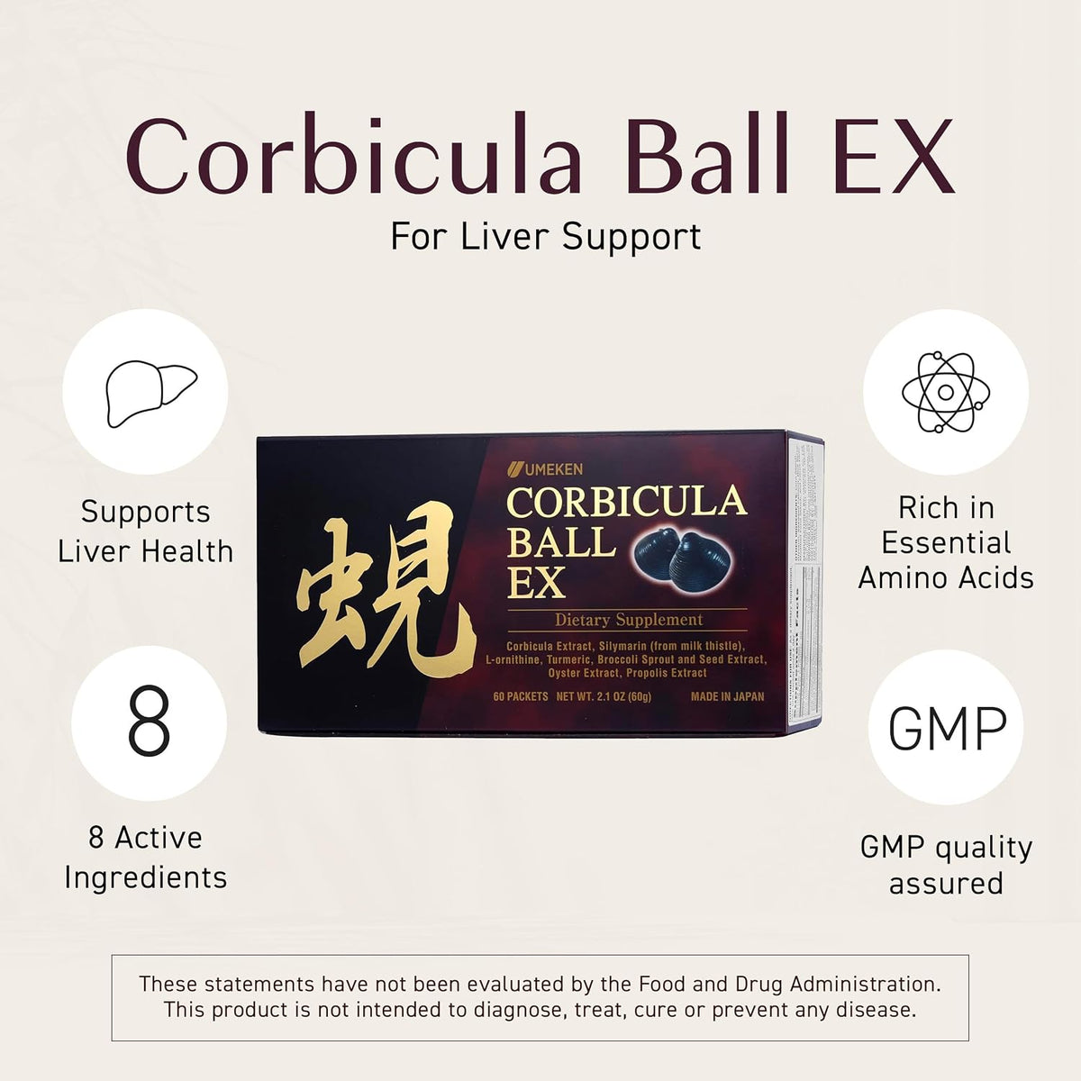 Umeken Corbicula Ball EX - Liver Support Supplement with Milk Thistle, Propolis, Broccoli Extract - 60 Packets - görsel 2