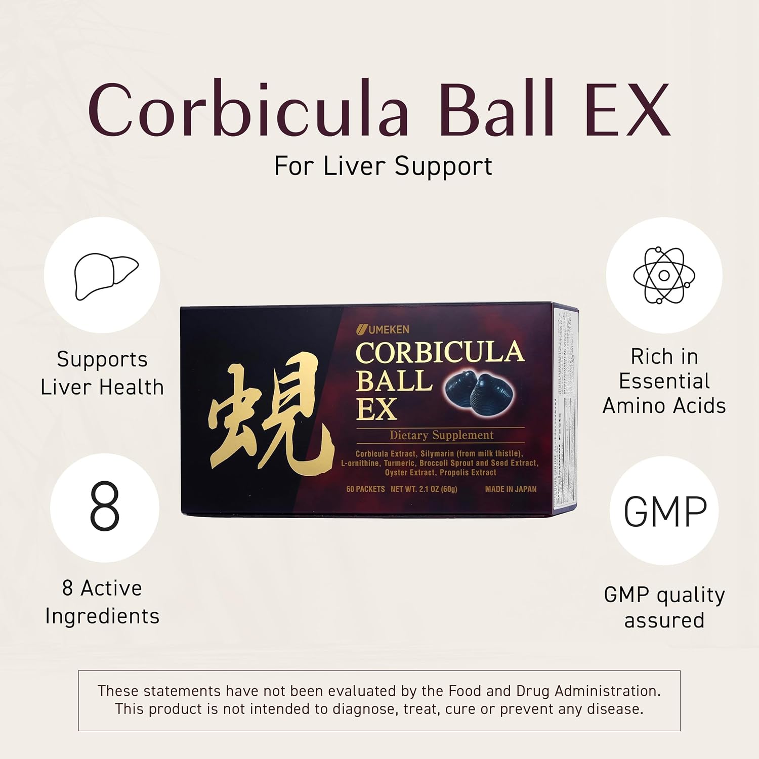 Umeken Corbicula Ball EX - Liver Support Supplement with Milk Thistle, Propolis, Broccoli Extract - 60 Packets - görsel 2
