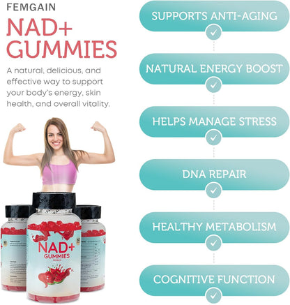 FEMGAIN NAD Gummies, 1000mg NAD+ Supplement - Sugar-Free Nicotinamide Riboside & Resveratrol, Watermelon Flavour – Image 4