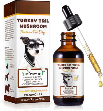 Turkey Tail Mushroom for Dogs – Fast-Absorbing Liquid Drops for Immune, Digestive and Joint Support with Turmeric & Probiotic (60ml)