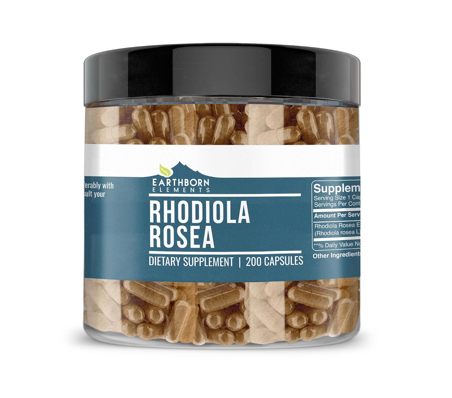 Earthborn Elements Rhodiola Rosea Root Extract 200 Capsules, Pure & Undiluted, No Additives - görsel 1