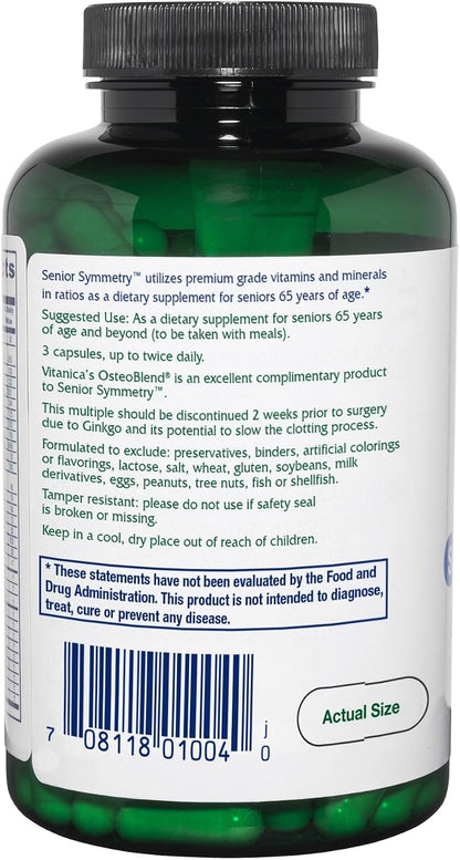 Vitanica Senior Symmetry, 65+ Years Multivitamin and Minerals, Vegan, 180 Capsules