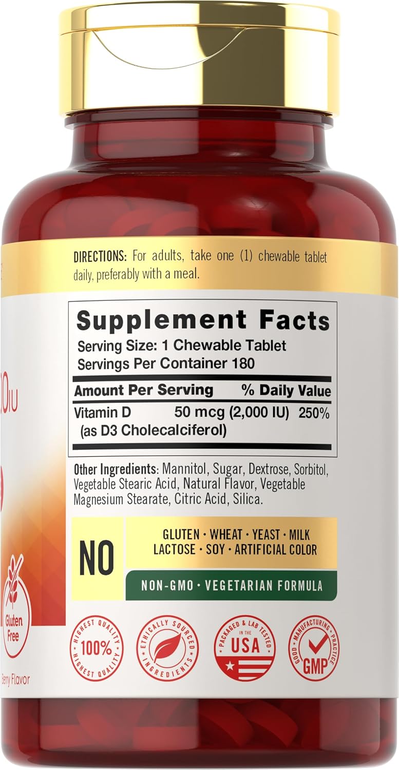 Carlyle Chewable Vitamin D3 2000 IU - 180 Berry Flavoured Tablets - görsel 2