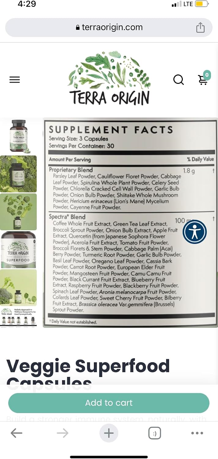 TERRA ORIGIN Veggie Superfood Supplement - 90 Veggie Capsules - Natural Antioxidant for Adults - görsel 8