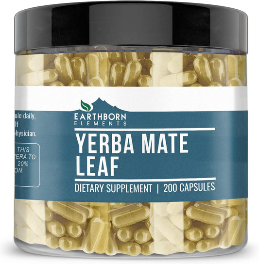 Earthborn Elements Yerba Mate Leaf 200 Capsules, Pure and Undiluted, No Additives