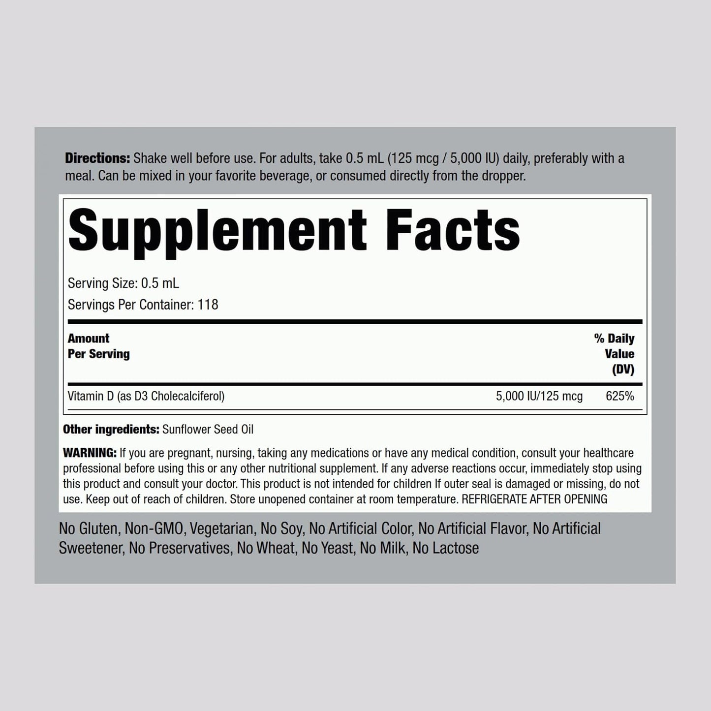 Vitamin D3 Liquid 5000 IU - Non-GMO, Gluten-free Liquid Drops by Piping Rock - görsel 2