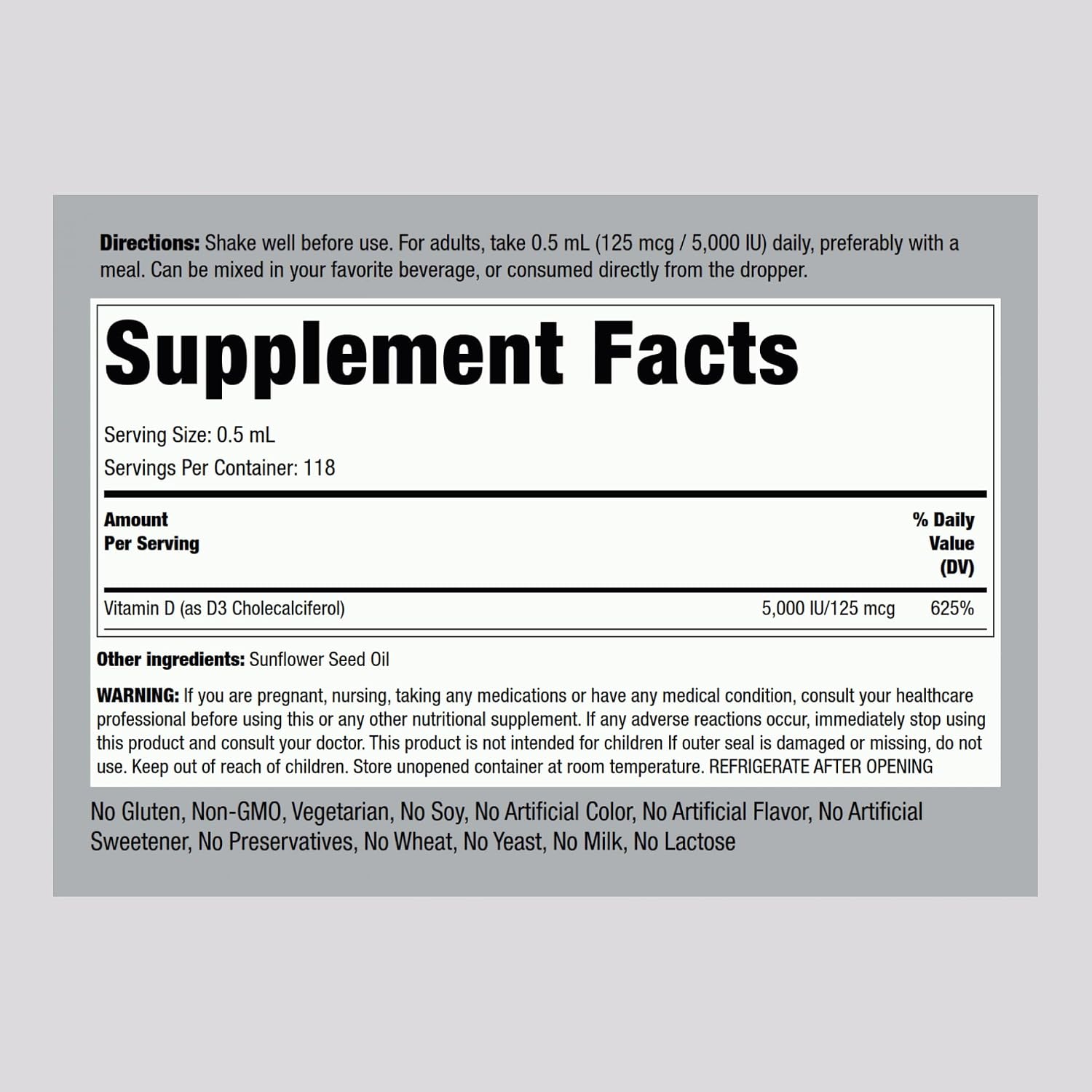 Vitamin D3 Liquid 5000 IU - Non-GMO, Gluten-free Liquid Drops by Piping Rock - görsel 2