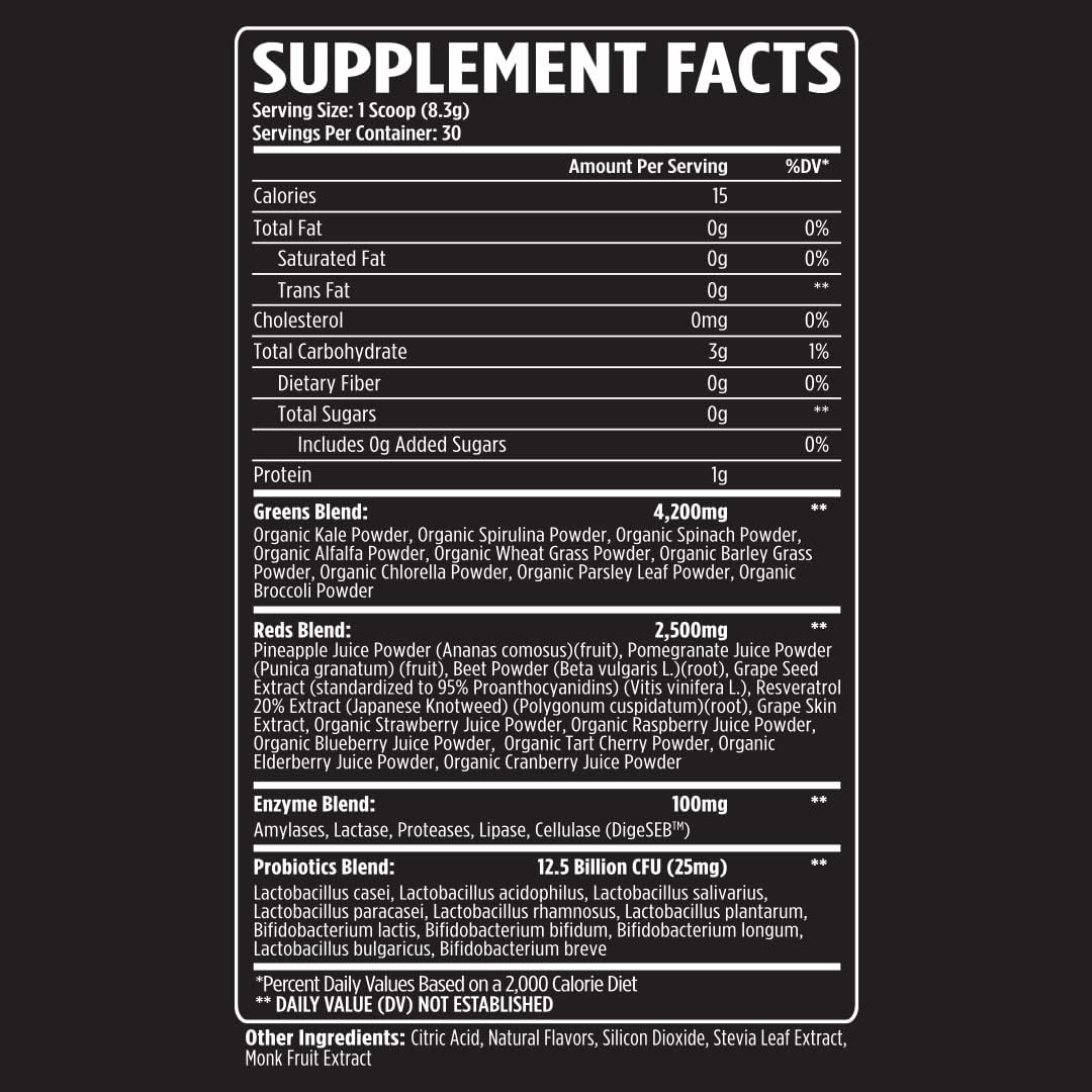 VMI Sports Greens + Reds Advanced Superfood - Immunity & Gut Health with Enzymes & Probiotics, 30 Servings (Raspberry Lemonade) - görsel 2