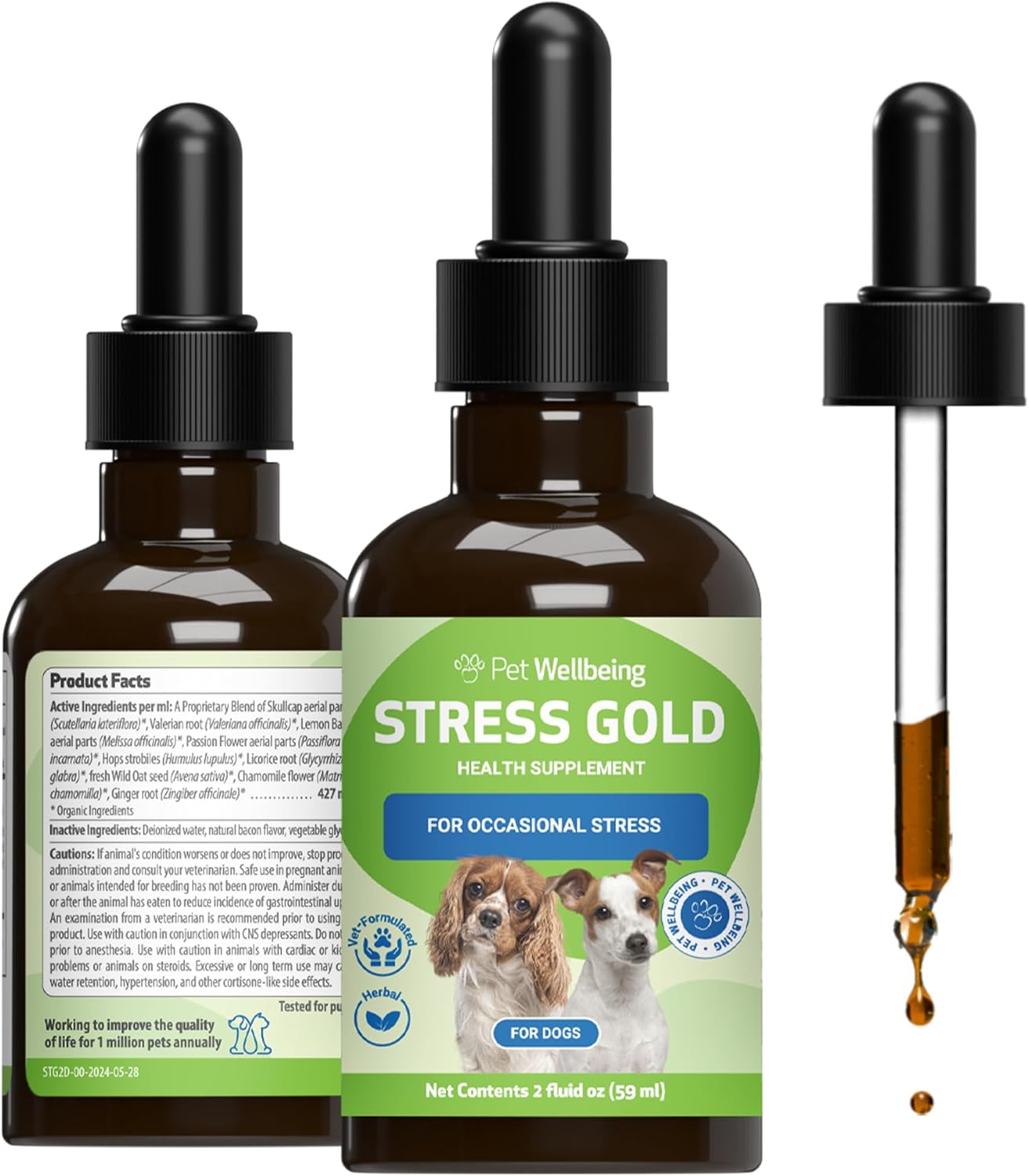 Pet Wellbeing Stress Gold for Dogs - Fast-Acting Situational Stress Relief - 2 fl oz (59 ml) Liquid Formula - görsel 1