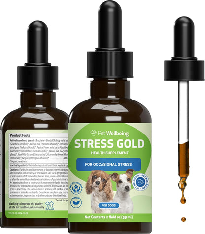 Pet Wellbeing Stress Gold for Dogs - Fast-Acting Situational Stress Relief - 2 fl oz (59 ml) Liquid Formula