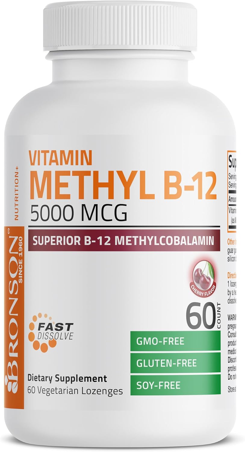 Bronson Methyl B12 5000 mcg Vitamin B12 Methylcobalamin Energy & Brain Support 60 Lozenges - görsel 3