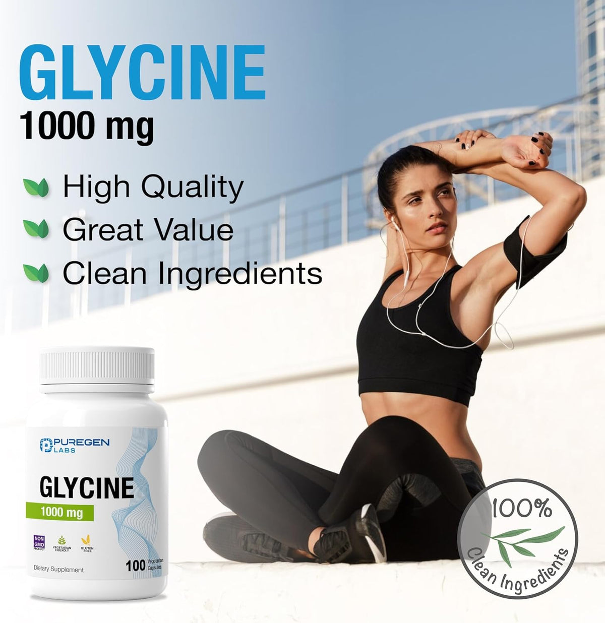 Puregen Labs Glycine 1000mg [High Potency] – 100 Vegetarian Capsules – Supports Restful Sleep – Non-GM, Gluten-free & Dairy-Free - görsel 6