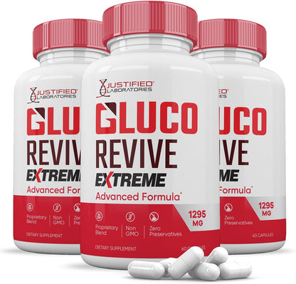 (5 Pack) Gluco Revive Extreme 1295mg Capsules Glyco Support Advanced Formula Gluorevive Glycogen Support Formulated with Turmeric, Berberine, Resveratrol, Garlic, Bitter Melon, Milk Thistle 300 Capsules