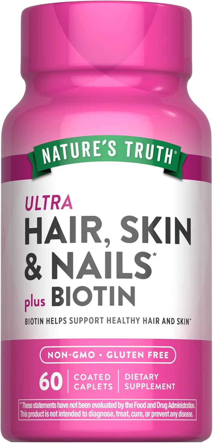 Nature's Truth Hair, Skin and Nails Supplement - 5000 mcg Biotin, 60 Caplets - görsel 1