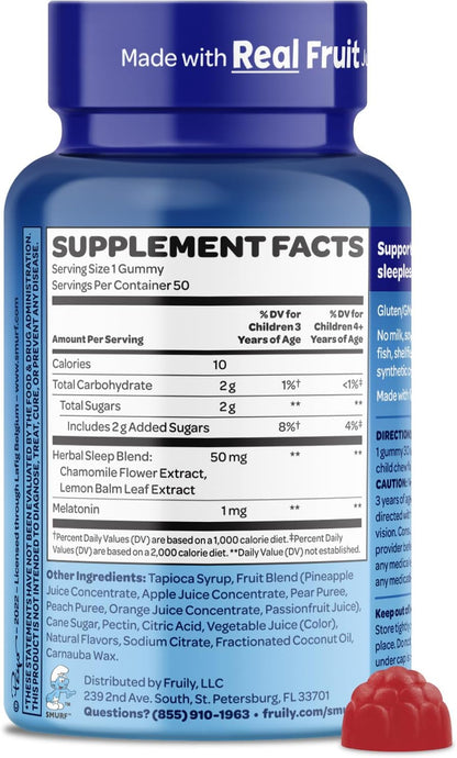 The Smurfs Melatonin Gummies for Children with Chamomile & Lemon Balm - 1mg, 50 Gummies