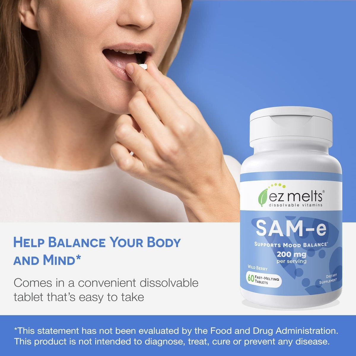 EZ Melts Dissolvable SAM-e 200 mg Supplement – Sugar-Free, 30-Day Supply - görsel 3