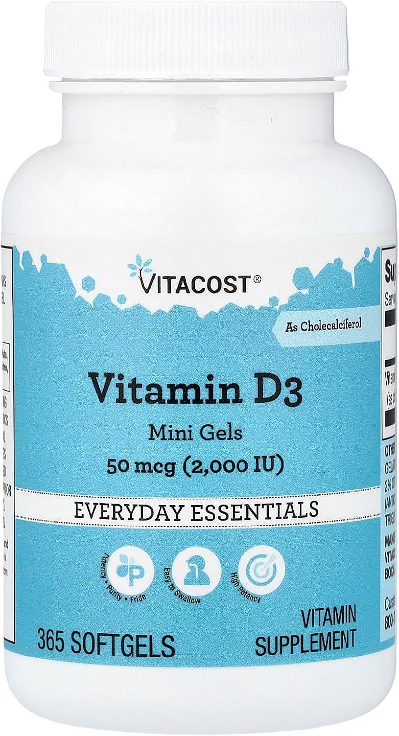 Vitacost Vitamin D3 (as Cholecalciferol) - 2000 IU - 365 Soft gel capsule Mini Gels (Pack of 2) - görsel 1