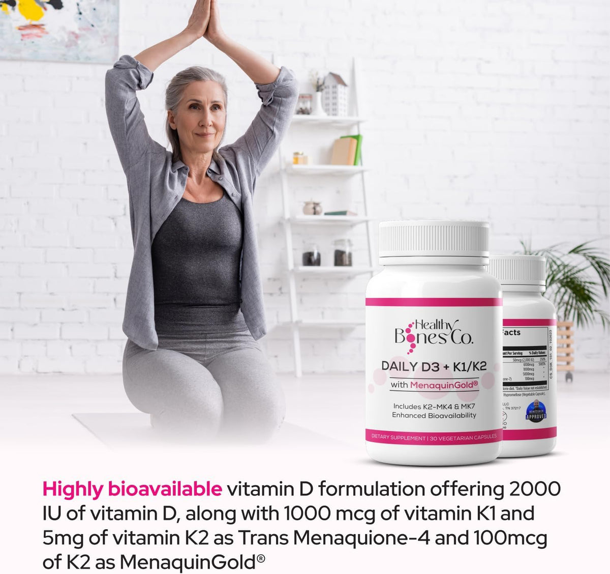 Premium D3 K2 - Full Spectrum Vitamin D3 K2, 2000 IU D3 + MK7 + MK4 + K1, 30 Capsules - görsel 7