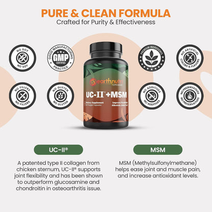 EarthNutri UC-II Collagen & MSM Food Supplement for Joint Health and Flexibility - 60 Capsules