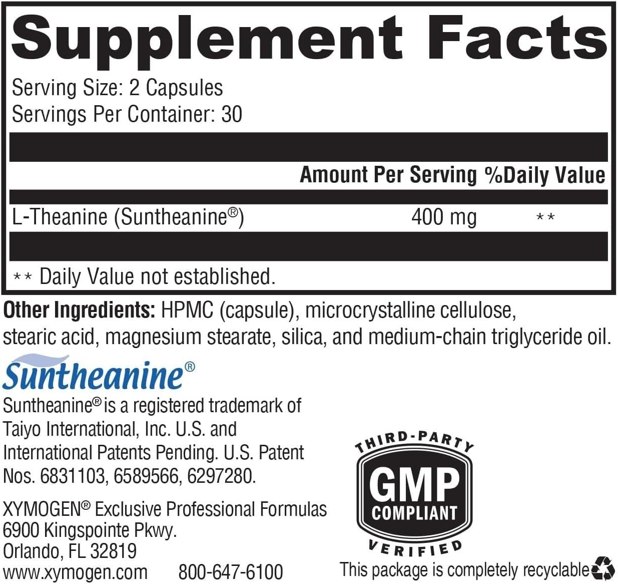 XYMOGEN L-Theanine – 400 mg as Suntheanine – Relaxation, Focus & Stress Support – Amino Acid Supplement – Non-Drowsy – Vegetarian, Non-GMO & Gluten-Free – 60 Capsules - görsel 2
