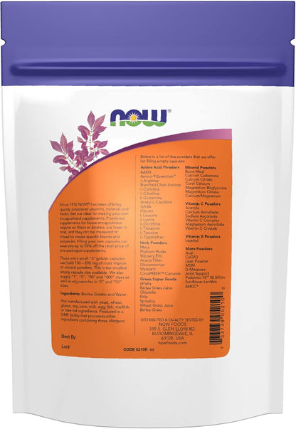 NOW Foods Empty Gelatine Capsules, #3, Bovine Sourced, Extra Small, 1000 Capsules