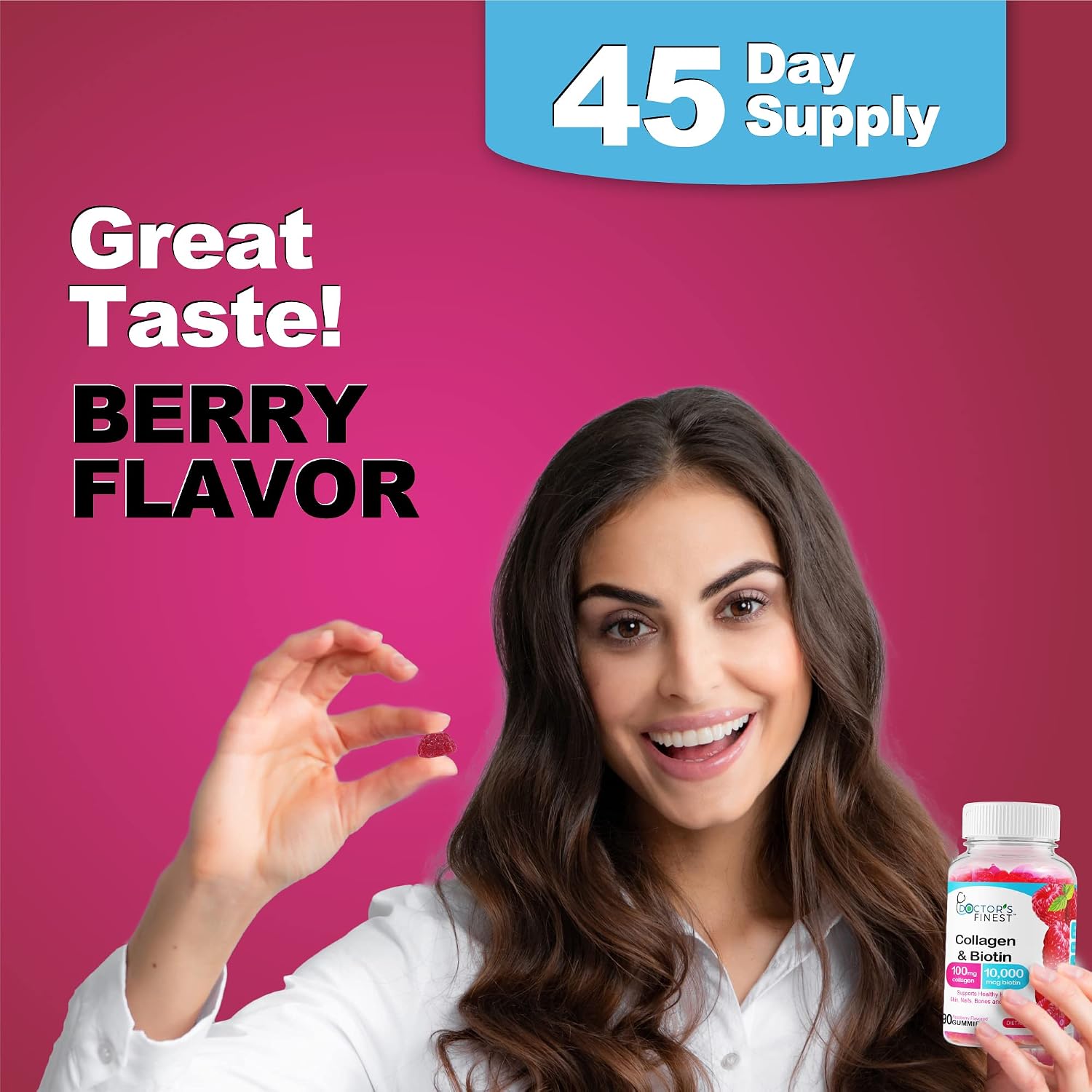 DOCTORS FINEST Collagen and Biotin 10000mcg Gummies - Vegan, Gluten-Free, Natural Raspberry Flavour - görsel 4