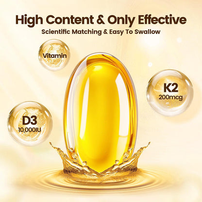 VivoNu Vitamin D3 K2 10000 IU with MK-7 - 300 Soft gel capsules