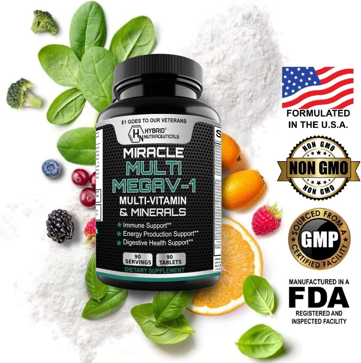 MEGAV-1 Multivitamin, Superfood & Minerals - Daily Multivitamin with Probiotics and Mushroom Complex, 2-Pack (180 Tablets) - görsel 3