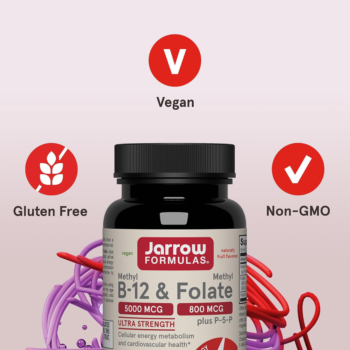 Jarrow Formulae Methyl B-12 & Methyl Folate – Bioactive B12 and B9 Supplement, 60 Chewable Tablets - görsel 4