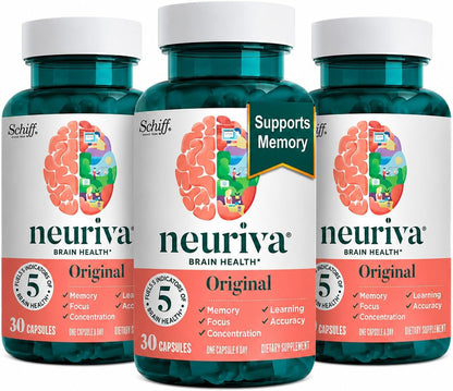 NEURIVA Original Brain Supplement – Memory, Focus & Concentration – 90 Capsules