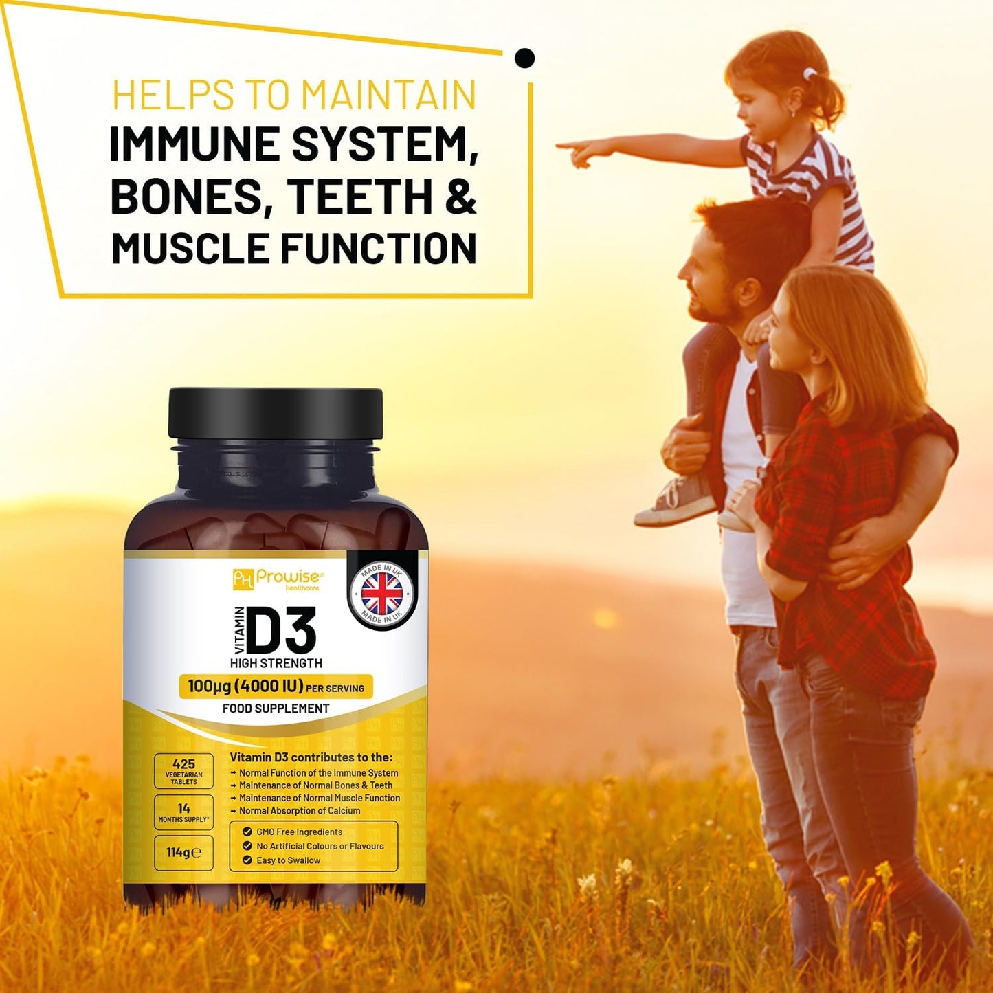 Vitamin D3 4000 IU High Strength - 425 Vegetarian Tablets (14-Month Supply) - Immune & Bone Support - görsel 5