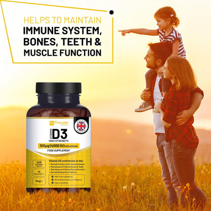 Vitamin D3 4000 IU High Strength - 425 Vegetarian Tablets (14-Month Supply) - Immune & Bone Support