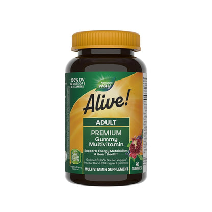 Nature's Way Alive! Adult Premium Multivitamin Gummies - Full B-Vitamin Complex, Supports Energy Metabolism & Heart Function, Grape & Cherry, 90 Count