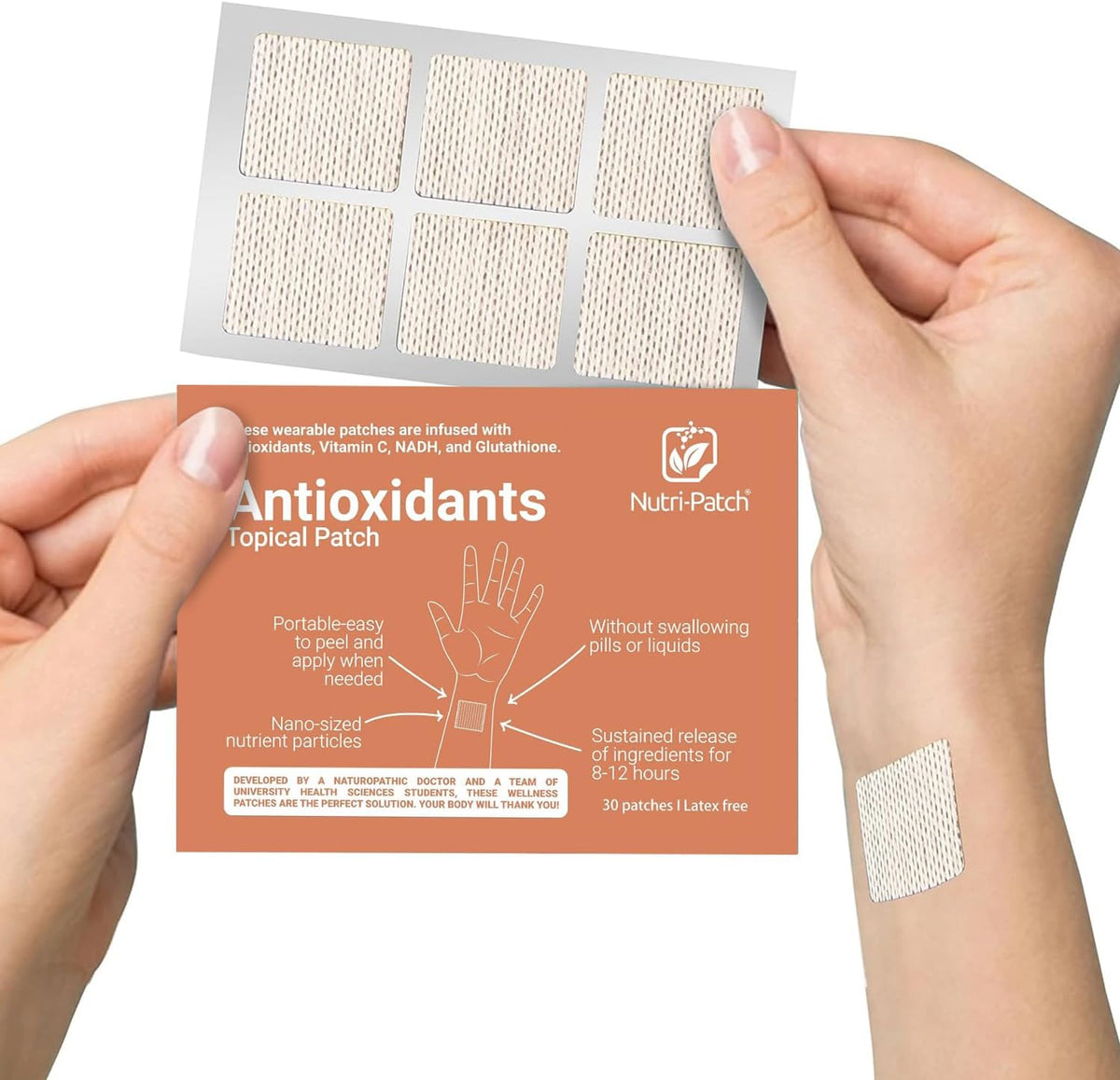 NUTRI-PATCH® Antioxidants Topical Patch, Infused with NADH, Glutathione, Coenzyme Q10, NAC, and Nutrients (30/Pack) - görsel 1