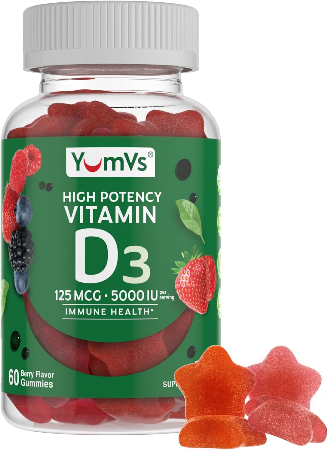 YUM-V'S Vitamin D3 Gummies 5000 IU - Immune Support & Bone Health - Non-GMO, Gluten-Free (60 Count) - görsel 1
