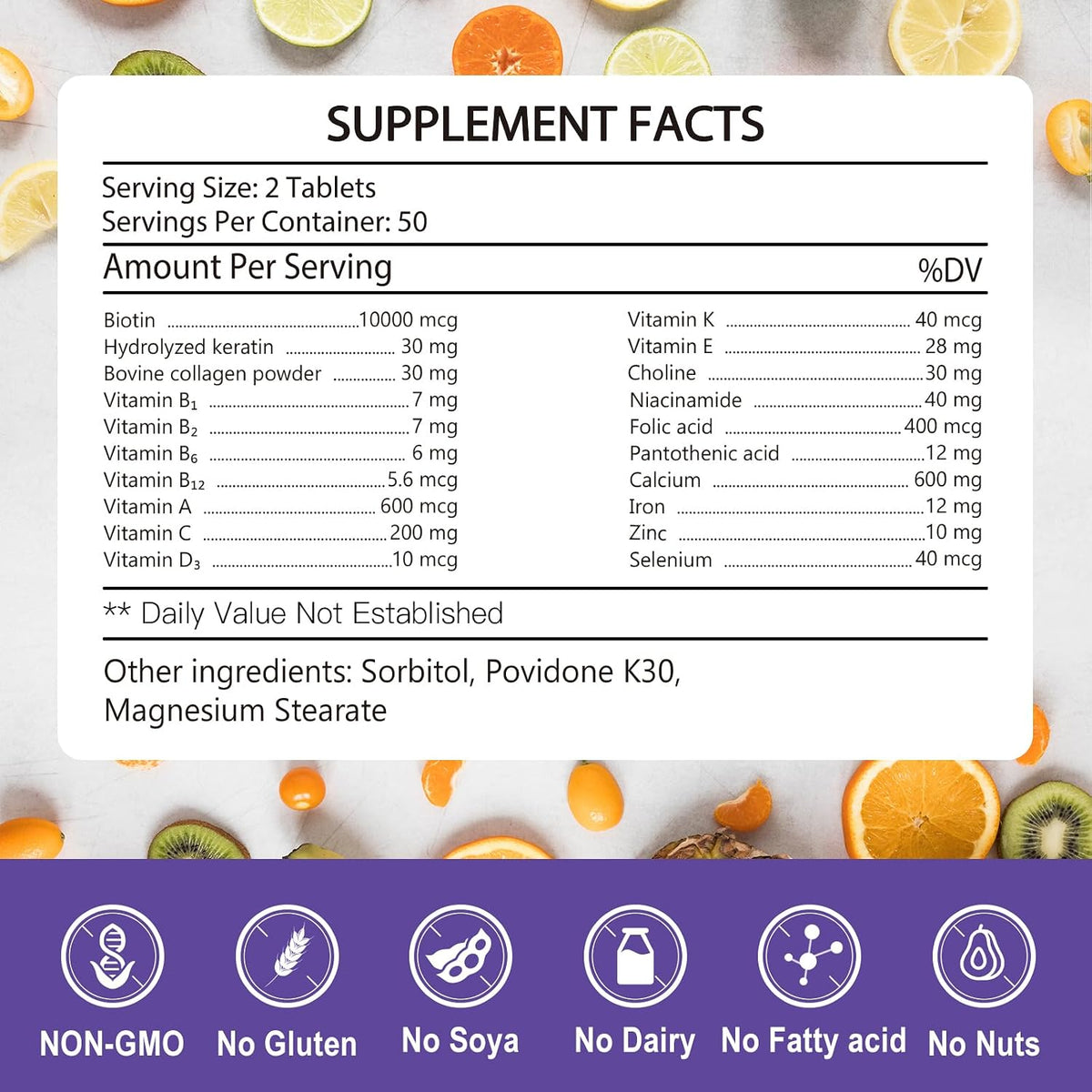 KFG Biotin 10,000 mcg Women's Multivitamin - with Keratin, Collagen, Calcium, Niacinamide & Vitamins A, B, D, C, E - for Hair, Skin, Nail & Bone Health - 100 Tablets - görsel 2