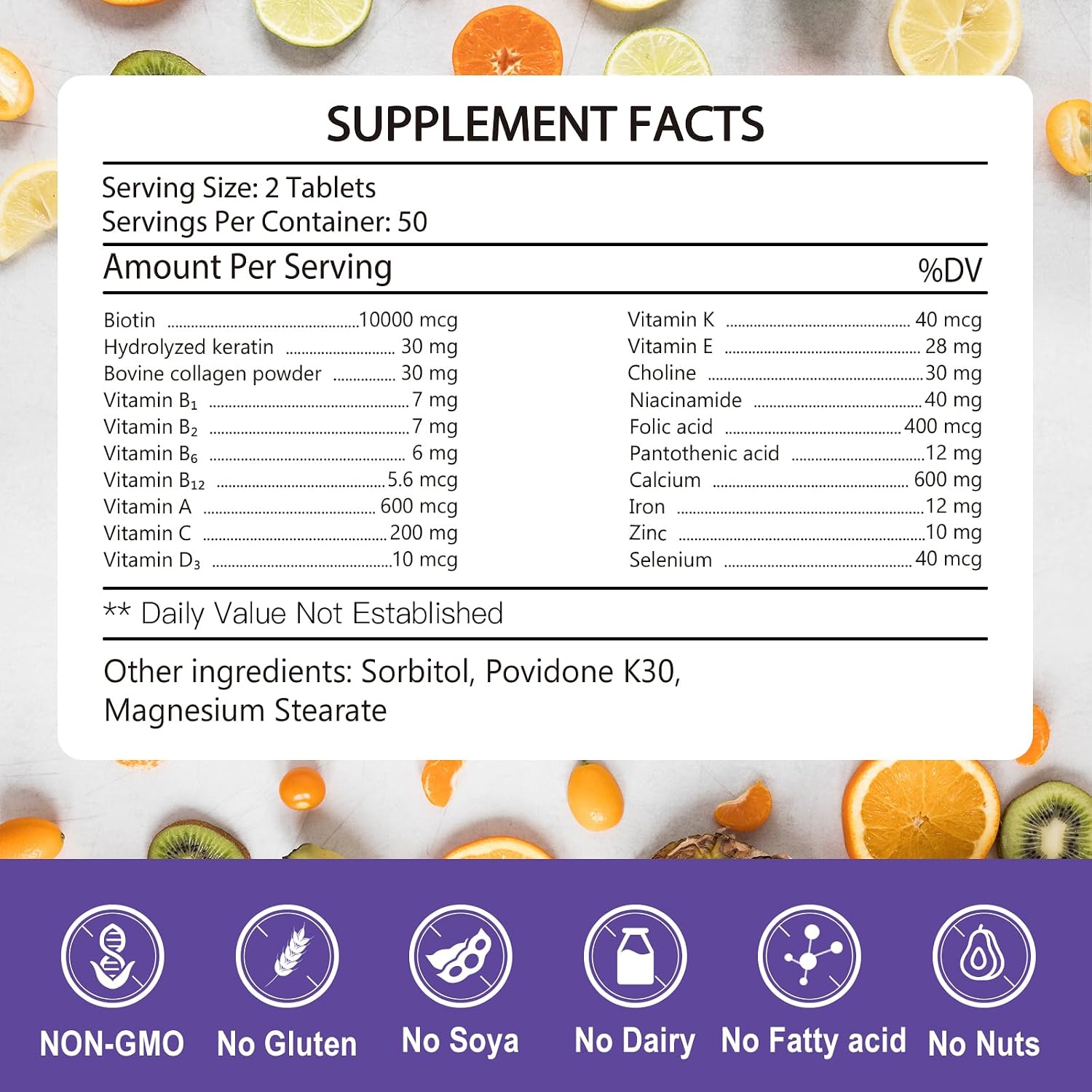 KFG Biotin 10,000 mcg Women's Multivitamin - with Keratin, Collagen, Calcium, Niacinamide & Vitamins A, B, D, C, E - for Hair, Skin, Nail & Bone Health - 100 Tablets - görsel 2