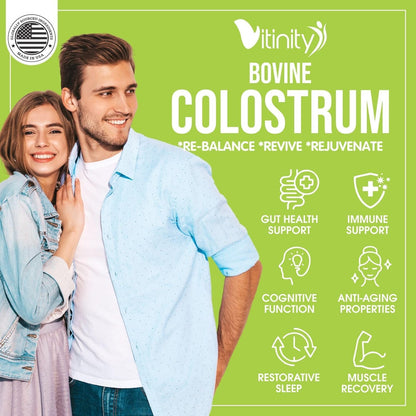 VITINITY Grass Fed Bovine Colostrum Powder – Natural IgG Supplement for Gut Health, Immune Support & Muscle Recovery | Pure Colostrum Superfood, Unflavoured (90g)