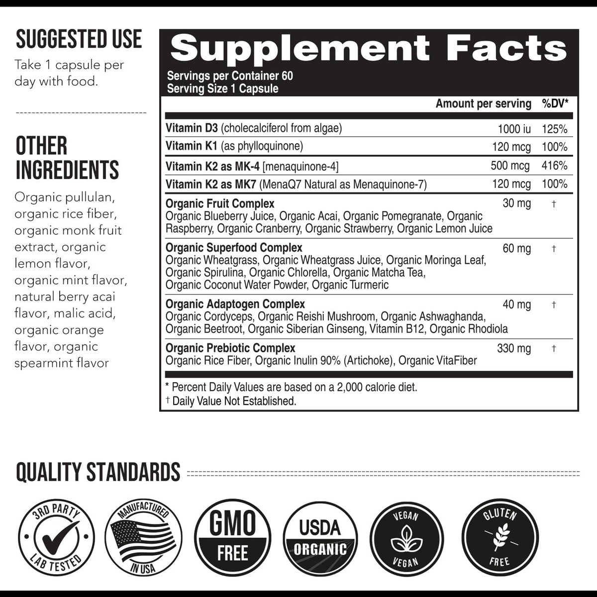 Total K2® | Vitamin K2 as MK7 & MK4 | Plus K1 & Vitamin D3 Cofactor - 620 mcg K2 per Serving - All-Trans MK7 from MenaQ7® - Full-Spectrum Vitamin K - Vegan, Organic Certified (60 Capsules) - görsel 7