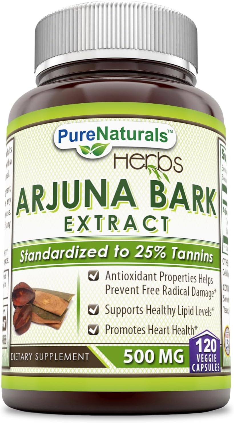 Pure Naturals Arjuna Bark Extract Supplement | 500 mg | 120 Veggie Capsules | Non-GMO | Gluten-Free | Made in USA - görsel 1